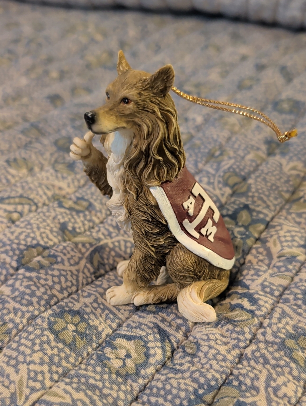 Brown & Cream Collie Dog Ornament with Maroon Saddle Accent